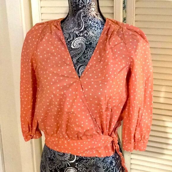Madewell Apricot Stars Cotton Crop Wrap Blouse XXS - Picture 1 of 10